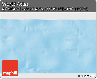 Physical 3D Map of the Area around 43° 36' 16" S, 177° 43' 29" E