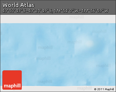Physical 3D Map of the Area around 43° 36' 16" S, 178° 25' 30" W