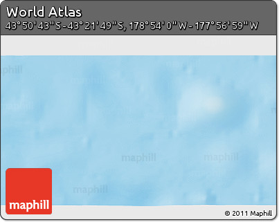 Physical 3D Map of the Area around 43° 36' 16" S, 178° 25' 30" W