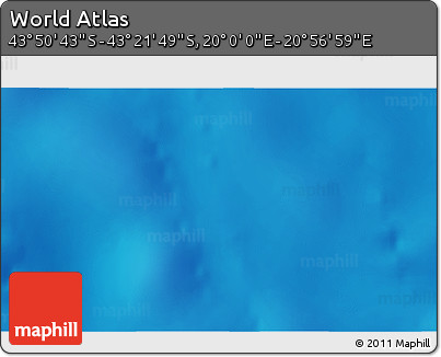 Physical 3D Map of the Area around 43° 36' 16" S, 20° 28' 30" E