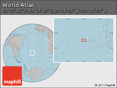 Gray Location Map of the Area around 43° 36' 16" S, 21° 10' 29" W, hill shading