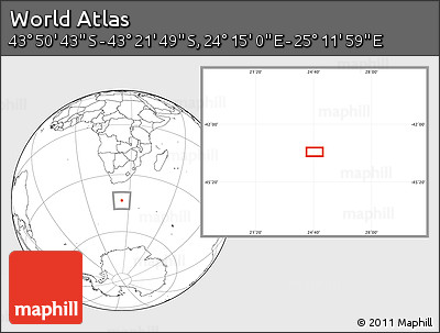 Blank Location Map of the Area around 43° 36' 16" S, 24° 43' 30" E