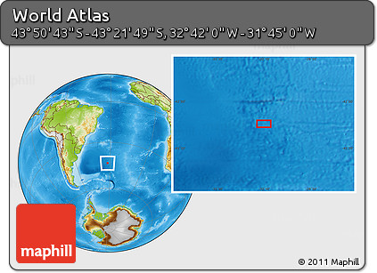 Physical Location Map of the Area around 43° 36' 16" S, 32° 13' 30" W