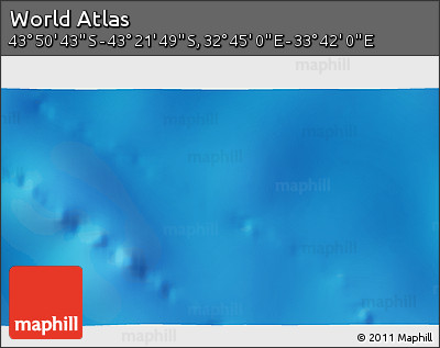 Physical 3D Map of the Area around 43° 36' 16" S, 33° 13' 30" E