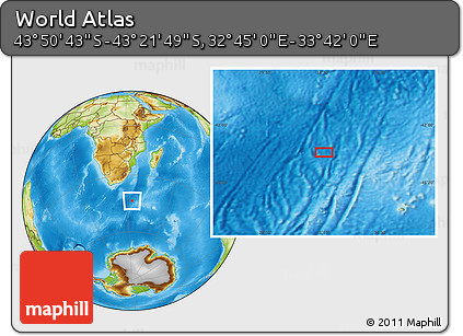 Physical Location Map of the Area around 43° 36' 16" S, 33° 13' 30" E