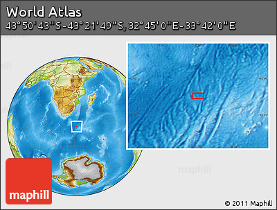 Physical Location Map of the Area around 43° 36' 16" S, 33° 13' 30" E