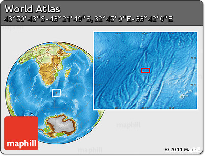 Physical Location Map of the Area around 43° 36' 16" S, 33° 13' 30" E