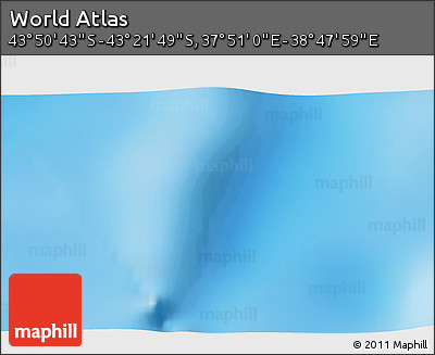 Physical 3D Map of the Area around 43° 36' 16" S, 38° 19' 30" E