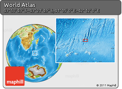 Physical Location Map of the Area around 43° 36' 16" S, 41° 43' 30" E