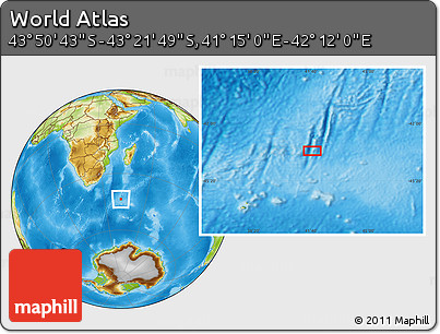 Physical Location Map of the Area around 43° 36' 16" S, 41° 43' 30" E