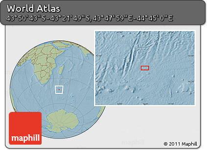Savanna Style Location Map of the Area around 43° 36' 16" S, 44° 16' 29" E, hill shading