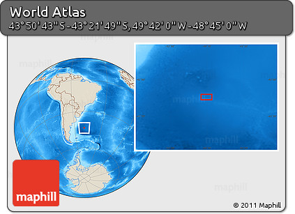 Shaded Relief Location Map of the Area around 43° 36' 16" S, 49° 13' 30" W