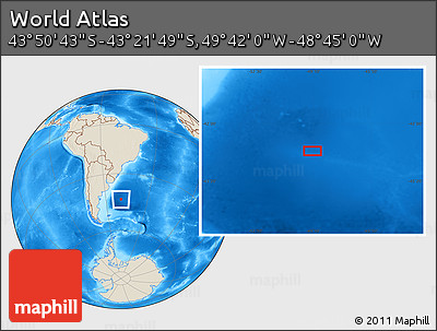 Shaded Relief Location Map of the Area around 43° 36' 16" S, 49° 13' 30" W