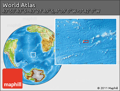 Physical Location Map of the Area around 43° 36' 16" S, 4° 10' 30" W
