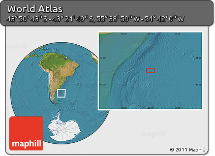 Satellite Location Map of the Area around 43° 36' 16" S, 55° 10' 29" W