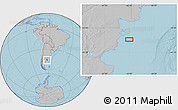 Gray Location Map of the area around 43° 36' 16" S, 63° 40' 30" W, hill shading