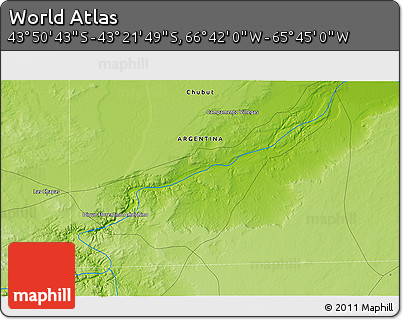 Physical 3D Map of the Area around 43° 36' 16" S, 66° 13' 29" W