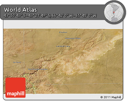 Satellite 3D Map of the Area around 43° 36' 16" S, 66° 13' 29" W