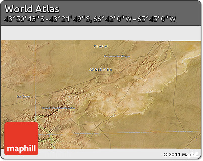 Satellite 3D Map of the Area around 43° 36' 16" S, 66° 13' 29" W