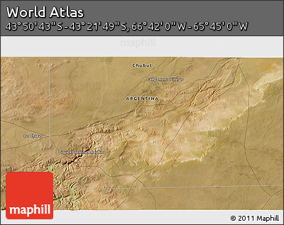 Satellite 3D Map of the Area around 43° 36' 16" S, 66° 13' 29" W