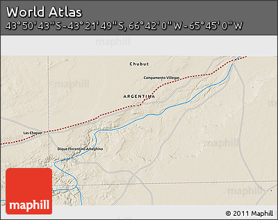 Shaded Relief 3D Map of the Area around 43° 36' 16" S, 66° 13' 29" W