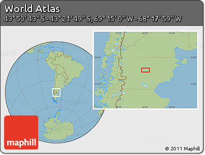 Savanna Style Location Map of the Area around 43° 36' 16" S, 68° 46' 30" W