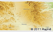 Physical 3D Map of the area around 43° 36' 16" S, 69° 37' 30" W
