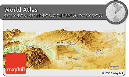 Physical Panoramic Map of the Area around 43° 36' 16" S, 71° 19' 29" W