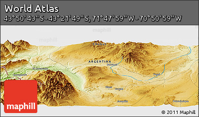 Physical Panoramic Map of the Area around 43° 36' 16" S, 71° 19' 29" W