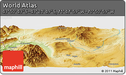 Physical Panoramic Map of the Area around 43° 36' 16" S, 71° 19' 29" W