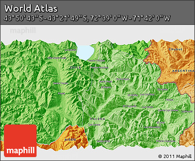 Political 3D Map of the Area around 43° 36' 16" S, 72° 10' 30" W