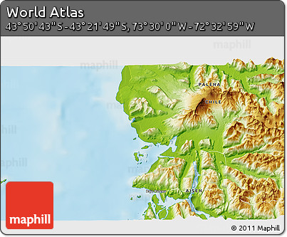 Physical 3D Map of the Area around 43° 36' 16" S, 73° 1' 30" W