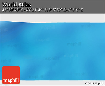 Physical 3D Map of the Area around 43° 36' 16" S, 8° 34' 29" E