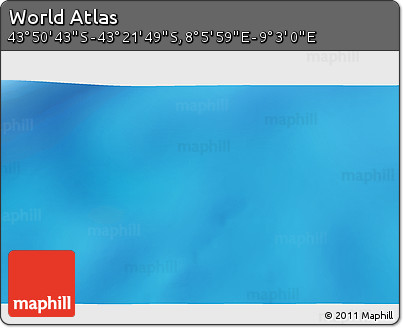 Physical 3D Map of the Area around 43° 36' 16" S, 8° 34' 29" E