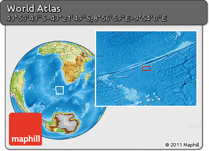 Physical Location Map of the Area around 43° 36' 16" S, 9° 25' 30" E