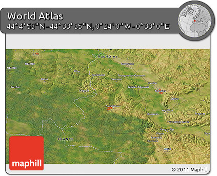 Satellite 3D Map of the Area around 44° 19' 14" N, 0° 4' 30" E