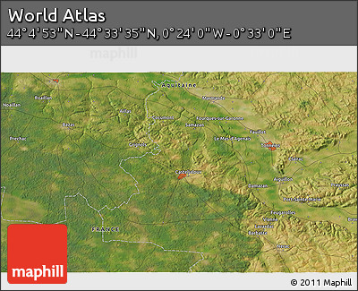 Satellite 3D Map of the Area around 44° 19' 14" N, 0° 4' 30" E