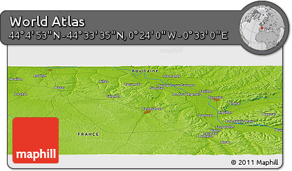 Physical Panoramic Map of the Area around 44° 19' 14" N, 0° 4' 30" E