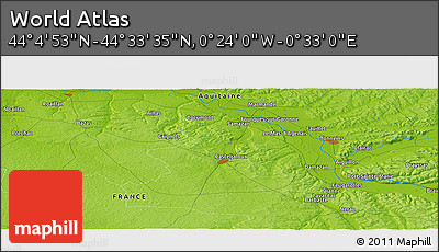 Physical Panoramic Map of the Area around 44° 19' 14" N, 0° 4' 30" E