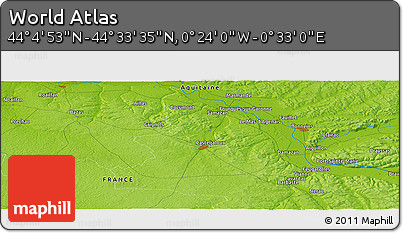Physical Panoramic Map of the Area around 44° 19' 14" N, 0° 4' 30" E