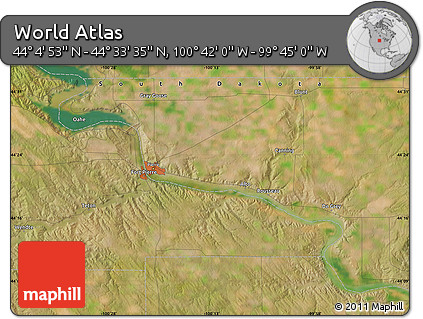 Satellite Map of the Area around 44° 19' 14" N, 100° 13' 29" W