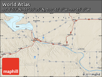 Shaded Relief Map of the Area around 44° 19' 14" N, 100° 13' 29" W