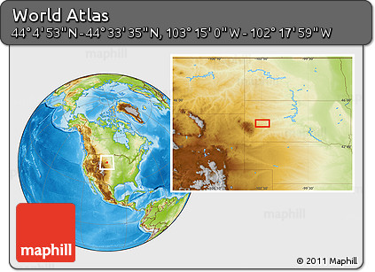 Physical Location Map of the Area around 44° 19' 14" N, 102° 46' 30" W