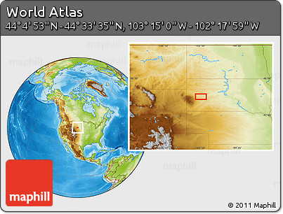 Physical Location Map of the Area around 44° 19' 14" N, 102° 46' 30" W