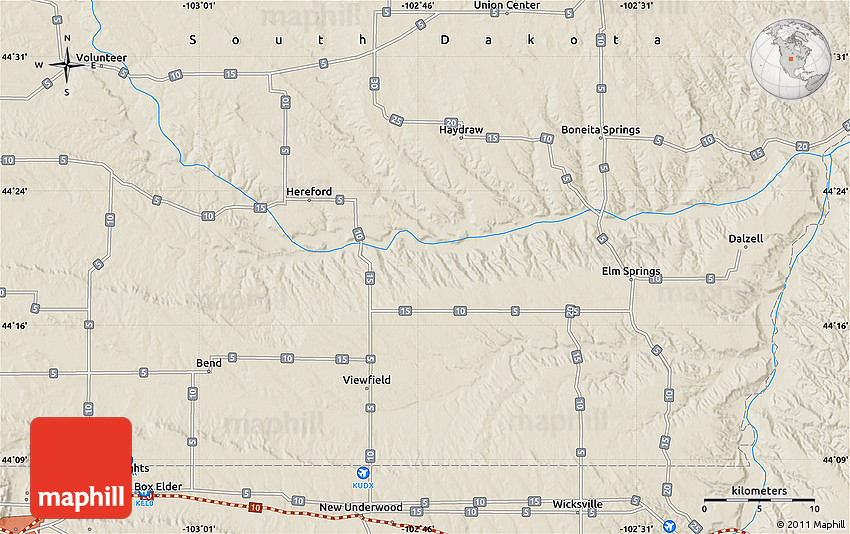 Shaded Relief Map of Elm Springs