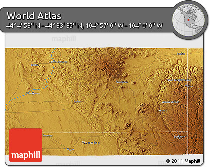 Physical 3D Map of the Area around 44° 19' 14" N, 104° 28' 29" W