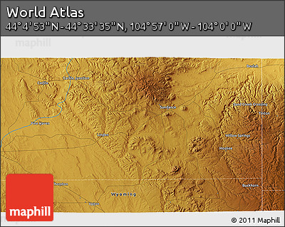 Physical 3D Map of the Area around 44° 19' 14" N, 104° 28' 29" W