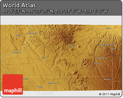 Physical 3D Map of the Area around 44° 19' 14" N, 104° 28' 29" W