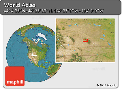Satellite Location Map of the Area around 44° 19' 14" N, 104° 28' 29" W