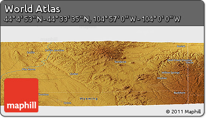 Physical Panoramic Map of the Area around 44° 19' 14" N, 104° 28' 29" W